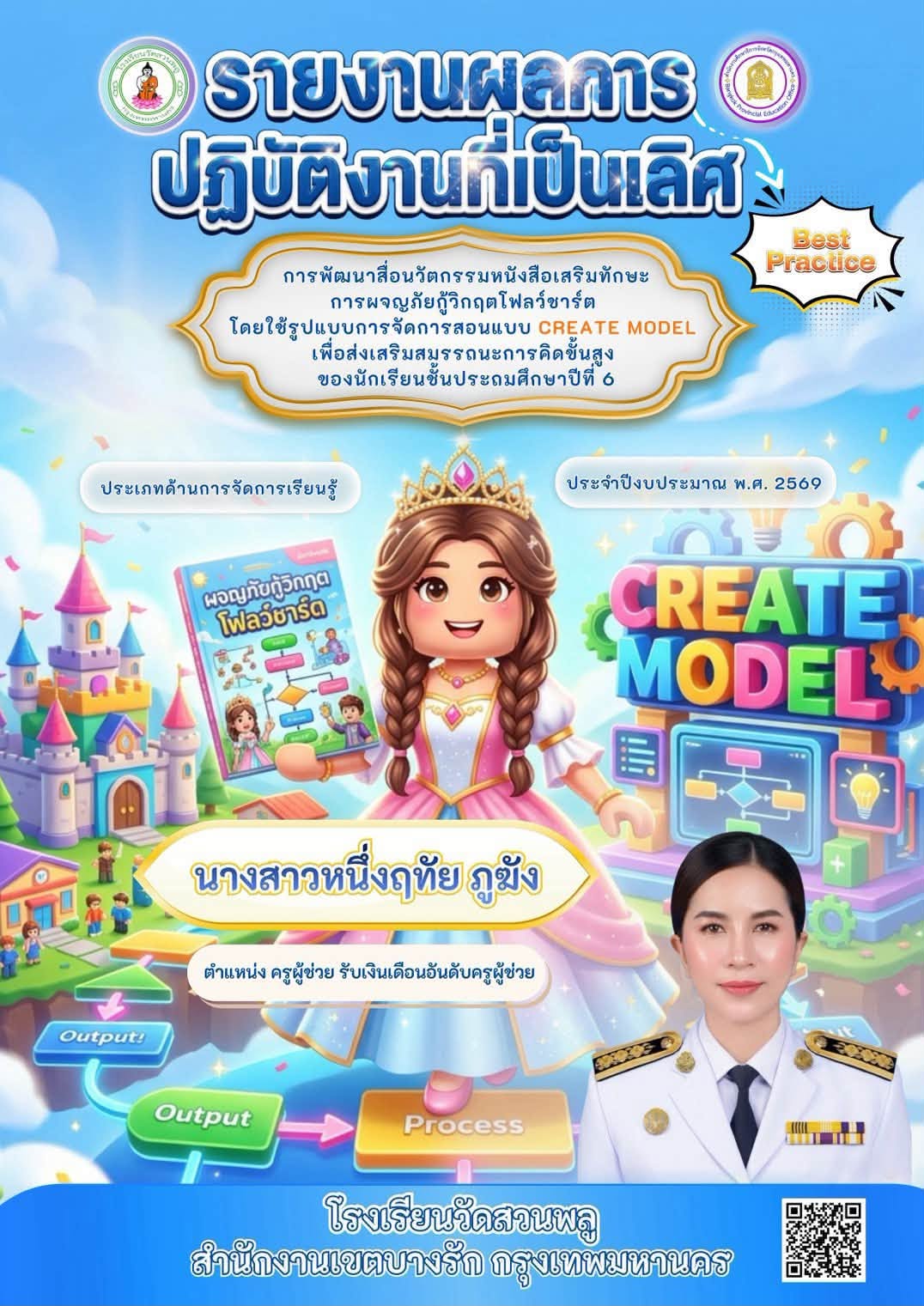 การพัฒนาสื่อนวัตกรรมหนังสือเสริมทักษะการผจญภัยกู้วิกฤตโฟลว์ชาร์ต โดยใช้รูปแบบการจัดการสอนแบบ CREATE MODEL เพื่อส่งเสริมสมรรถนะการคิดขั้นสูง ของนักเรียนชั้นประถมศึกษาปีที่ 6